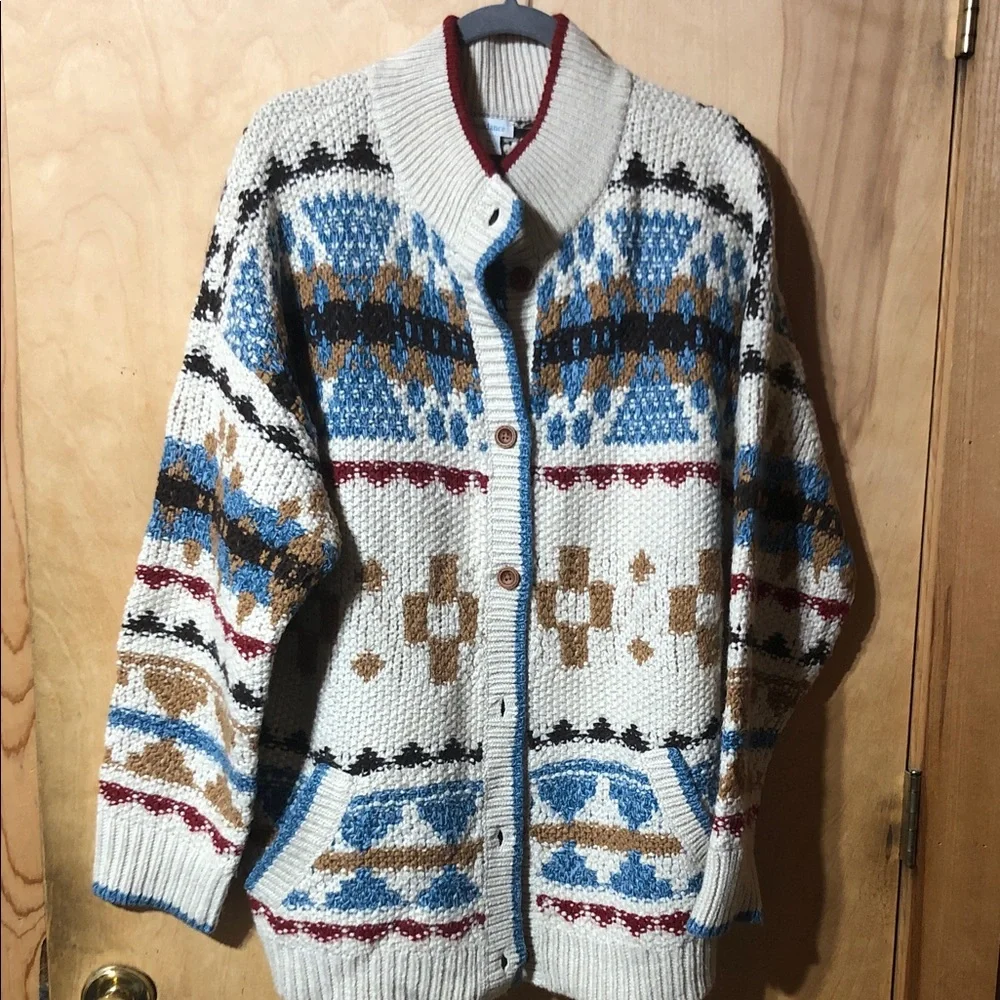 Sundance Anoki Blue and Cream Patterned Cardigan new Xl - Picture 4 of 9
